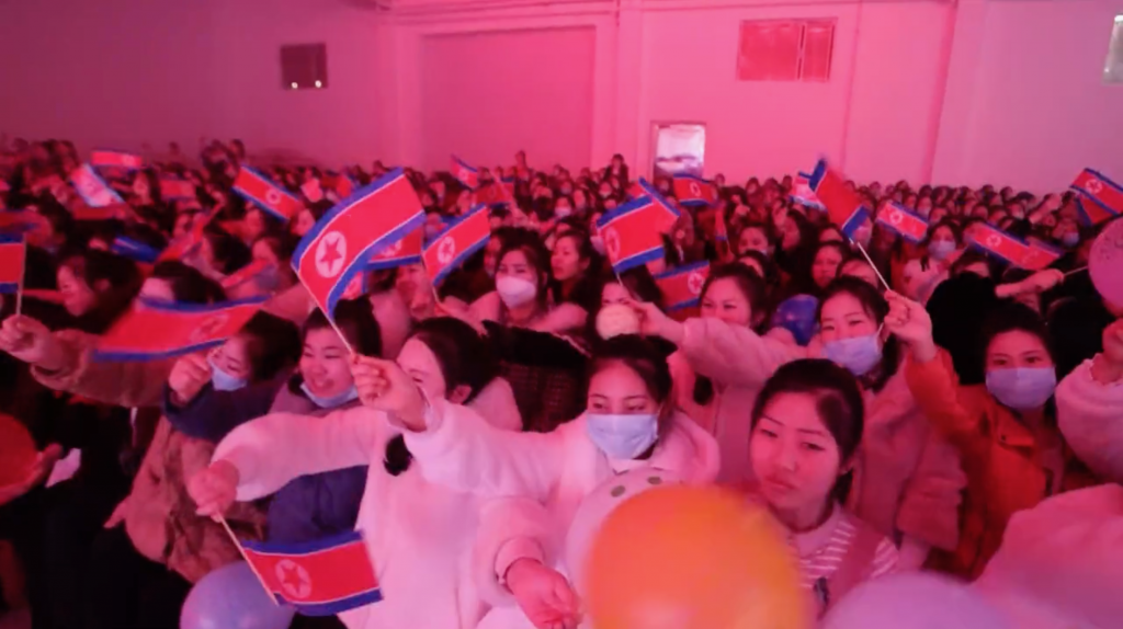 Screen grab from Donggang Jinhui party Footage from Donggang Jinhui’s annual meeting in February 2023, posted on social media, showed the influence of North Korea on the company; during the ceremony, the North Korean workers